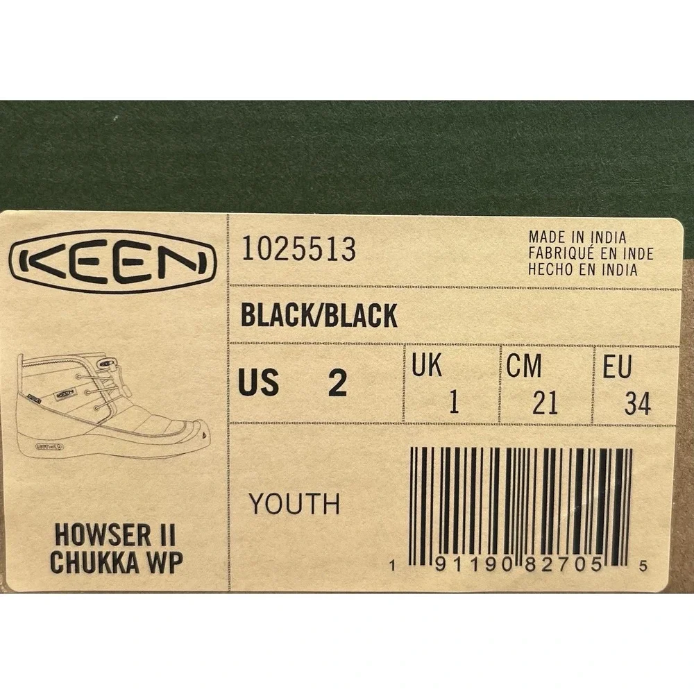 KEEN Youth Boys Girls Howser II Waterproof Insulated Chukka Boots Size 2 Black